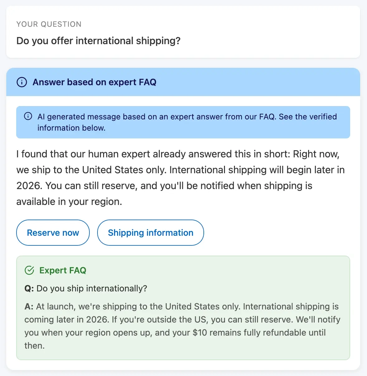 FAQ attached answear example screenshot